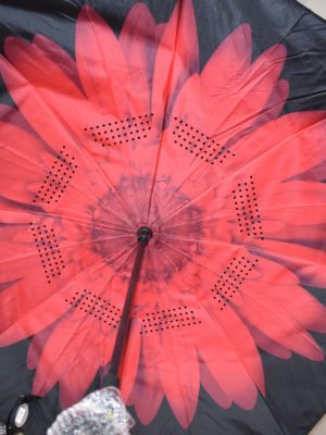 Parapluie inversé thème floral rouge